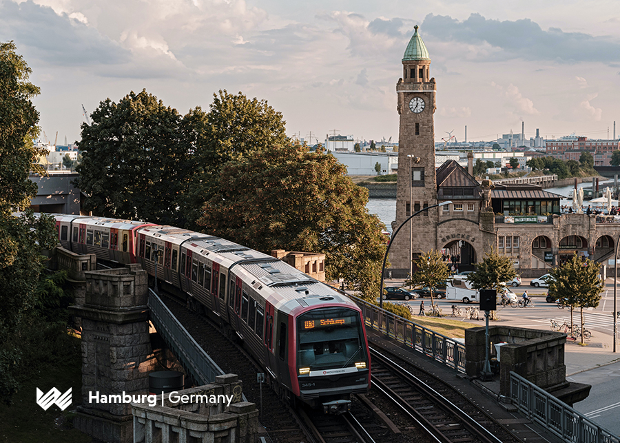 Train travelling through Hamburg